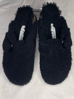 Papillio Black Sherpa Buckle Clog Slippers